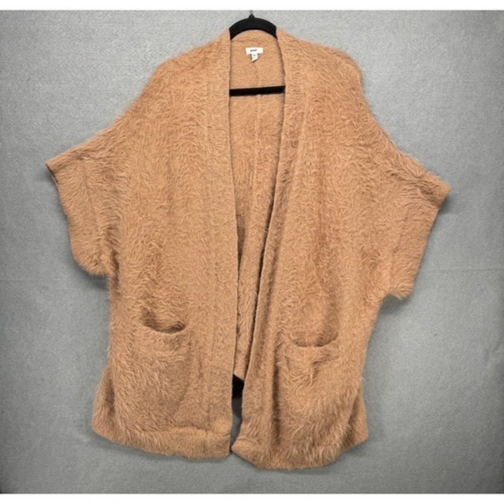 Aerie Sweater Womens XS/S Tan Fuzzy Eyelash Cardigan Soft Open Cozy Hygge Lounge